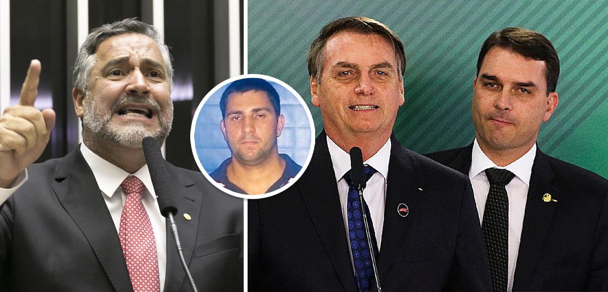 Paulo Pimenta, Adriano Magalhães da Nóbrega no detalhe; Jair e Flávio Bolsonaro (Foto: Gustavo Bezerra | ABr | Reprodução) Paulo Pimenta, Adriano Magalhães da Nóbrega no detalhe; Jair e Flávio Bolsonaro