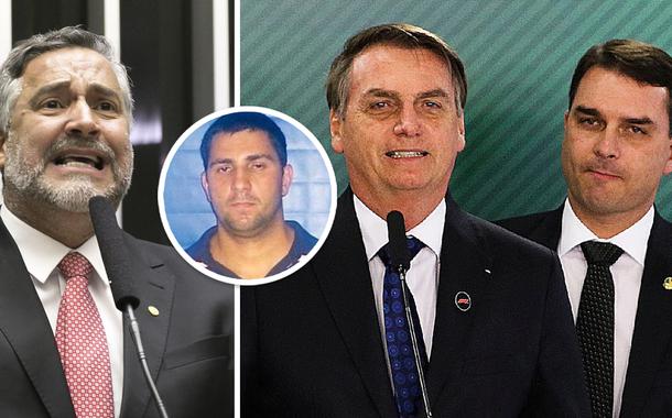 Paulo Pimenta, Adriano Magalhães da Nóbrega no detalhe; Jair e Flávio Bolsonaro (Foto: Gustavo Bezerra | ABr | Reprodução) Paulo Pimenta, Adriano Magalhães da Nóbrega no detalhe; Jair e Flávio Bolsonaro
