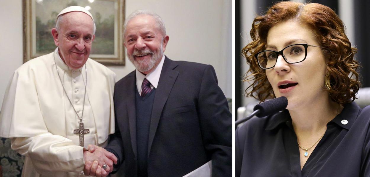 Papa Francisco, Lula e Carla Zambelli (Foto: Ricardo Stuckert/ABr) Papa Francisco, Lula e Carla Zambelli