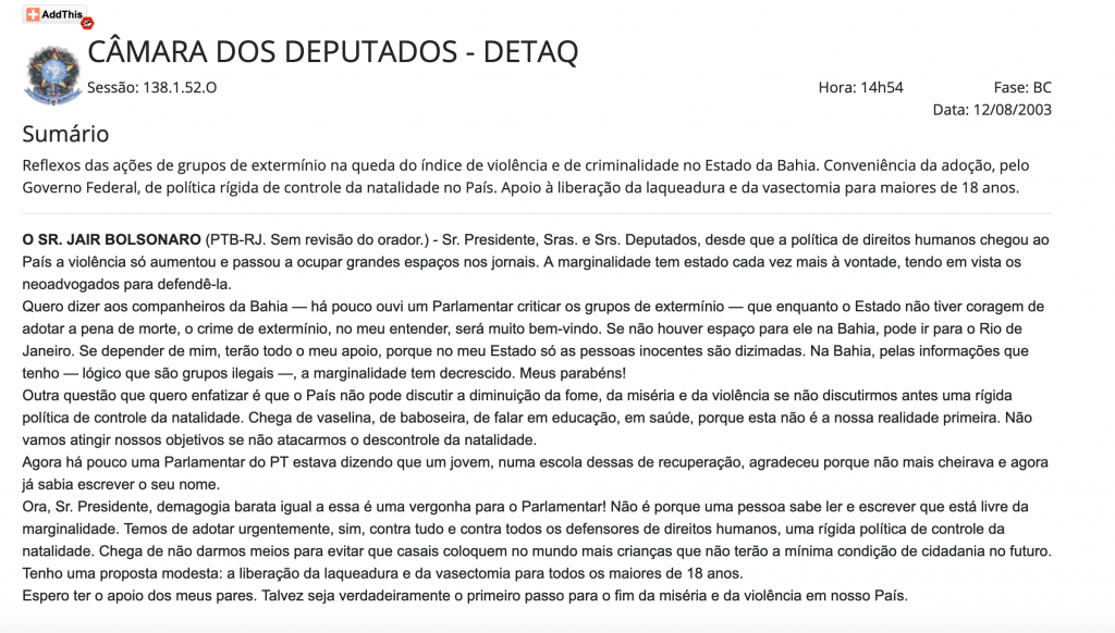 Discurso de Bolsonaro