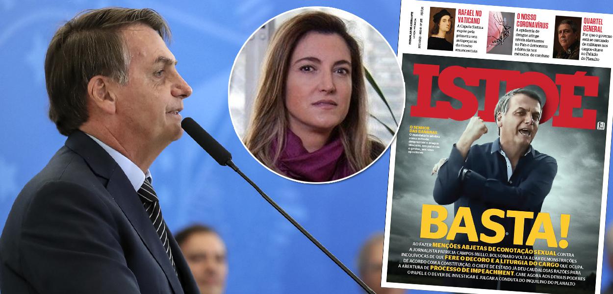Bolsonaro, Patrícia Campos Mello e capa da Istoé (Foto: Marcos Corrêa/PR) Bolsonaro, Patrícia Campos Mello e capa da Istoé
