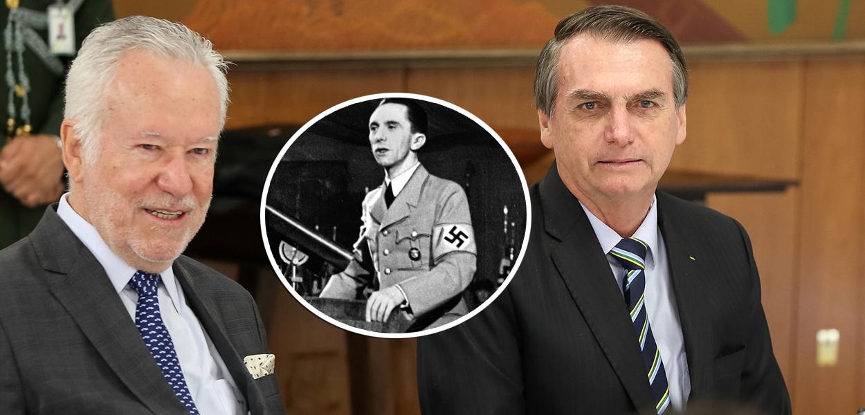 Alexandre Garcia, Joseph Goebbels e Jair Bolsonaro (Foto: Marcos Corrêa/PR | Reprodução) Alexandre Garcia, Joseph Goebbels e Jair Bolsonaro