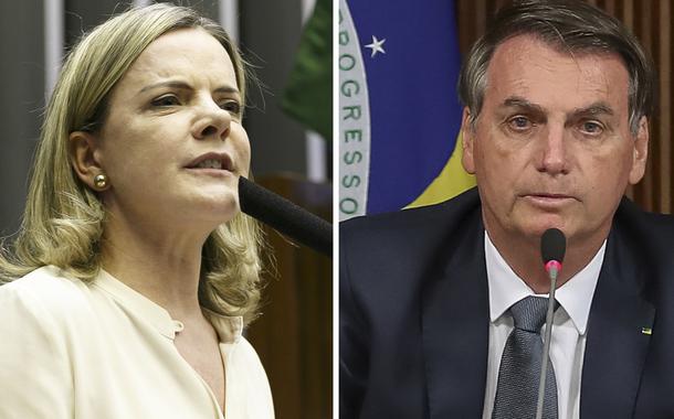 Gleisi Hoffmann e Jair Bolsonaro (Foto: GUSTAVO BEZERRA | Marcos Corrêa/PR) Gleisi Hoffmann e Jair Bolsonaro