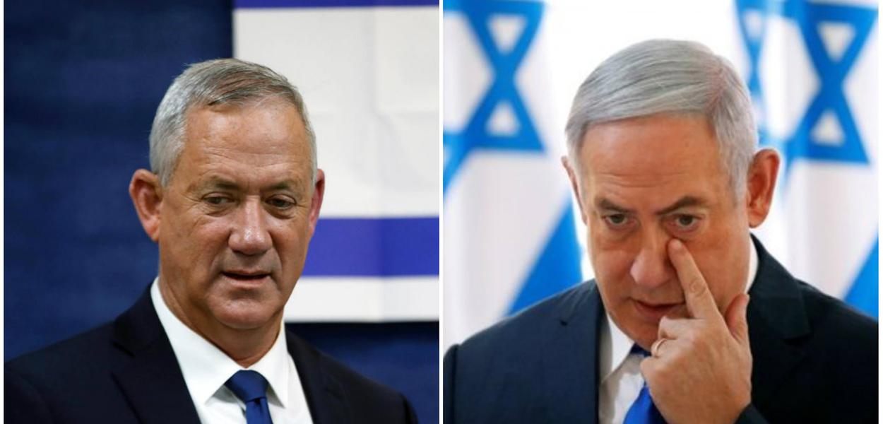 Benny Gantz e o contestado Netanyahu, acusado por graves atos de corrupção (Foto: Reuters) Benny Gantz e o contestado Netanyahu, acusado por graves atos de corrupção
