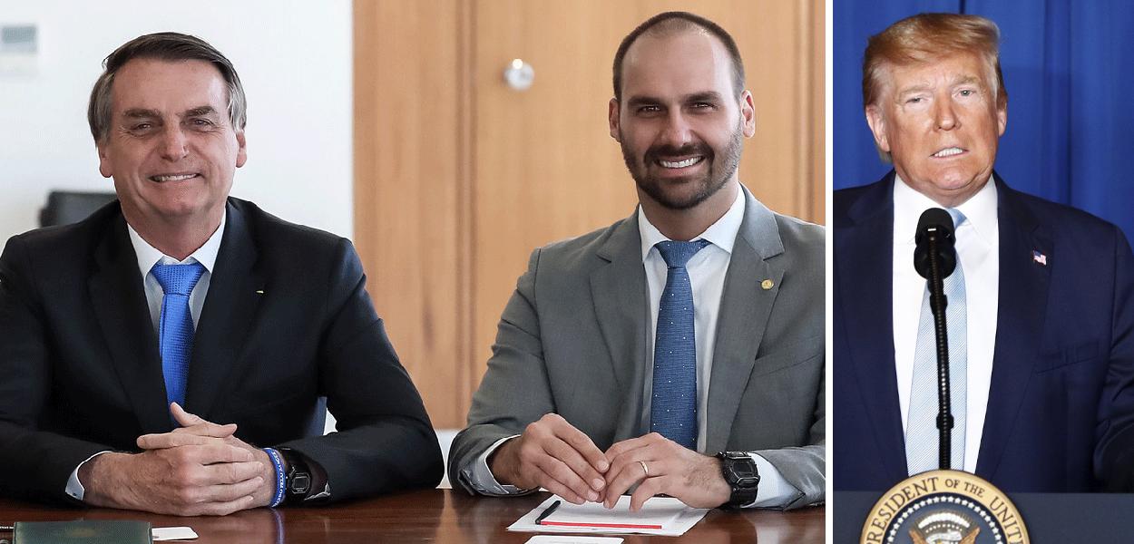Jair e Eduardo Bolsonaro; Donald Trump (Foto: PR | Reuters) www.brasil247.com - Jair e Eduardo Bolsonaro; Donald Trump