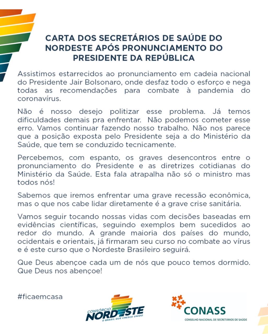 Carta de secretários estaduais de Saúde
