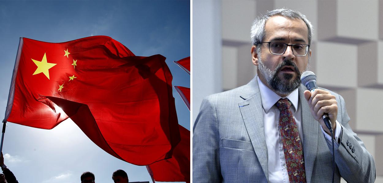 Bandeira daChina e Abraham Weintraub (Foto: Reuters | Alessandro Dantas) Bandeira daChina e Abraham Weintraub