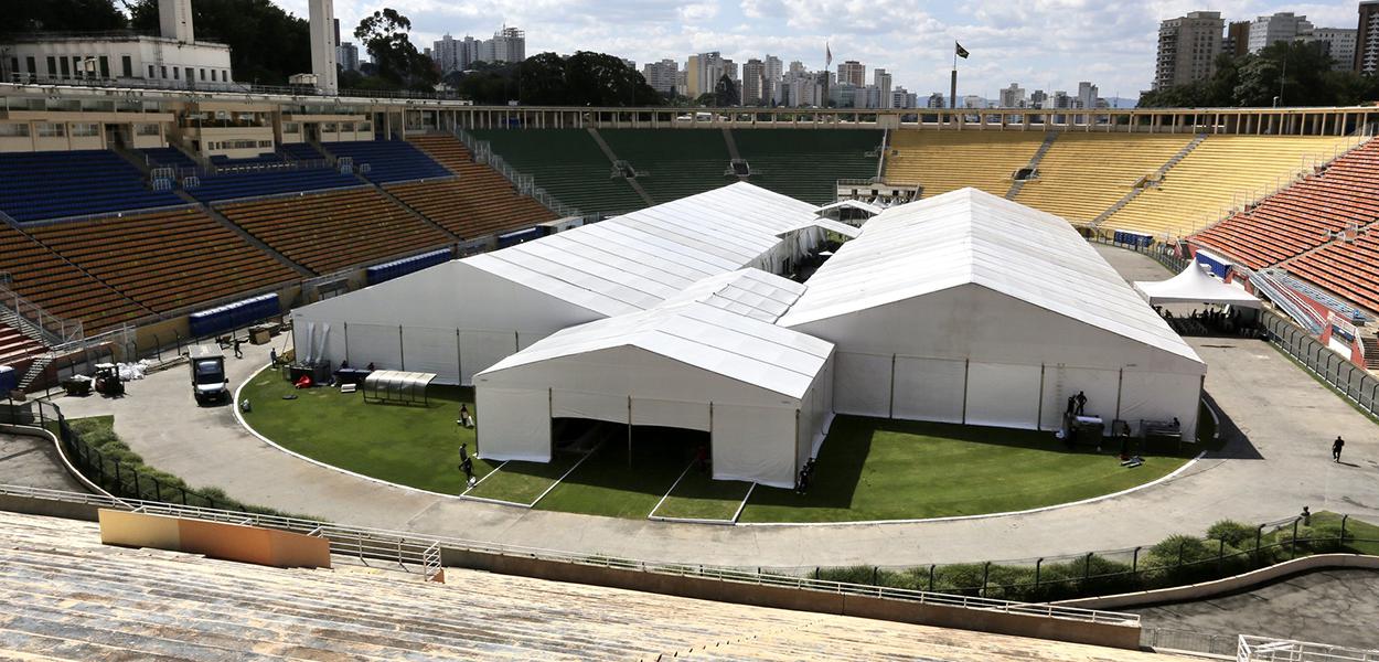 Hospital de Campanha de Combate ao coronavírus no estádio do Pacaembú (Foto: Governo do Estado de São Paulo) Hospital de Campanha de Combate ao coronavírus no estádio do Pacaembú