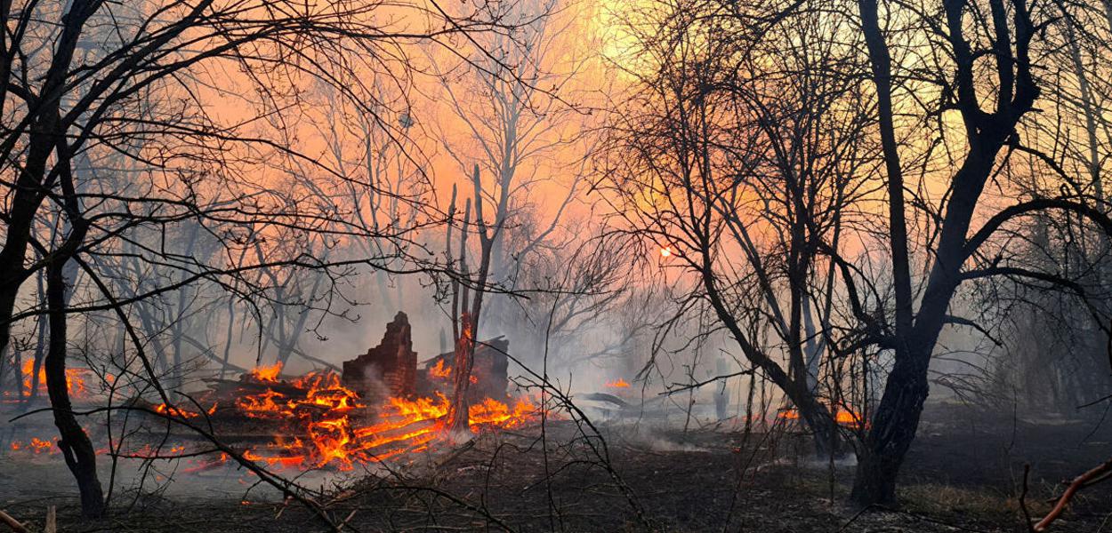 Incêndio florestal perto de Chernobyl (Foto: REUTERS / Yaroslav Emelianenk) Incêndio florestal perto de Chernobyl