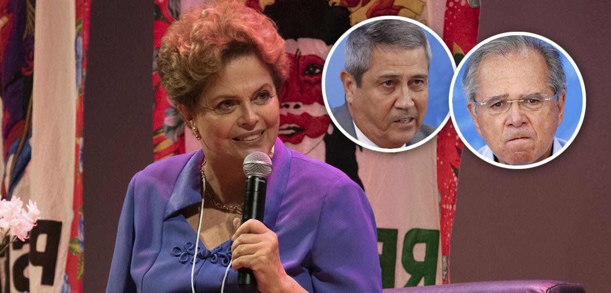 Dilma Rousseff, General Braga Netto e Paulo Guedes (Foto: Ederson Casartelli/247 | PR | Reuters) Dilma Rousseff, General Braga Netto e Paulo Guedes