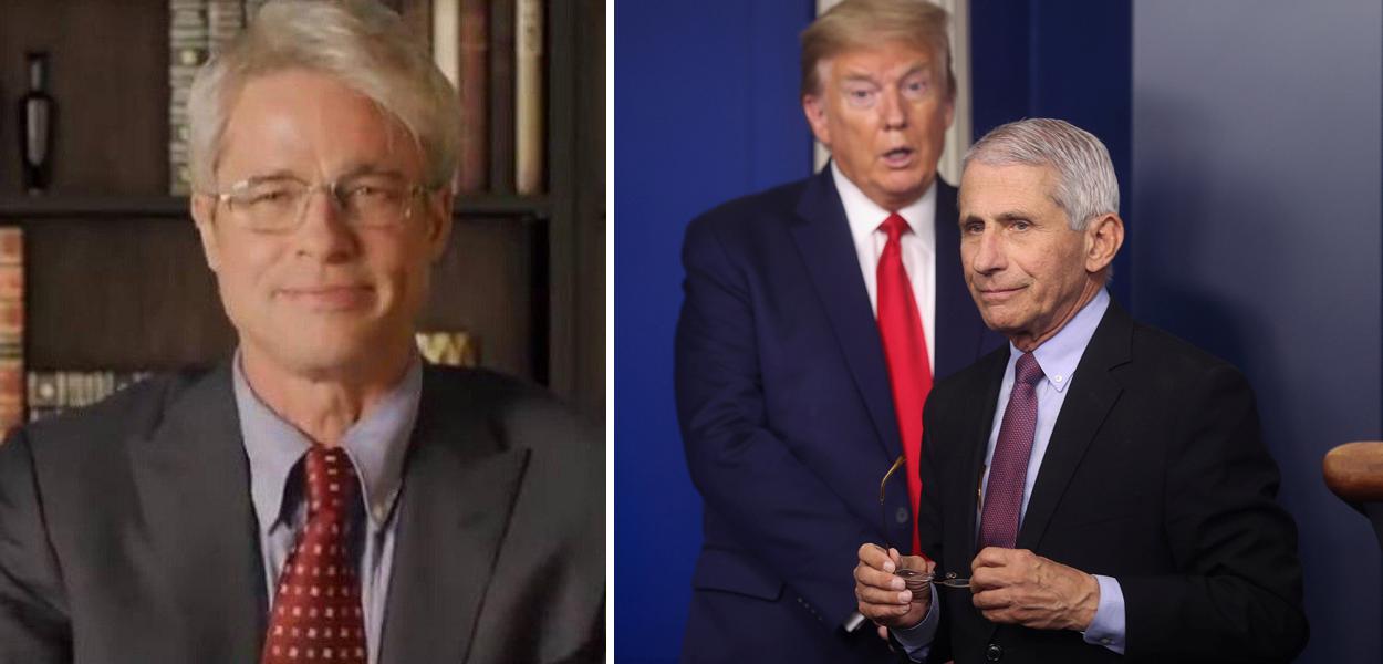 Brad Pitt, Donald Trump e Anthony Fauci (Foto: Divulgação | Reuters) Brad Pitt, Donald Trump e Anthony Fauci