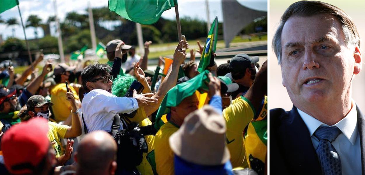 Jair Bolsonaro e bolsonaristas agredindo jornalistas (Foto: Reuters) Jair Bolsonaro e bolsonaristas agredindo jornalistas