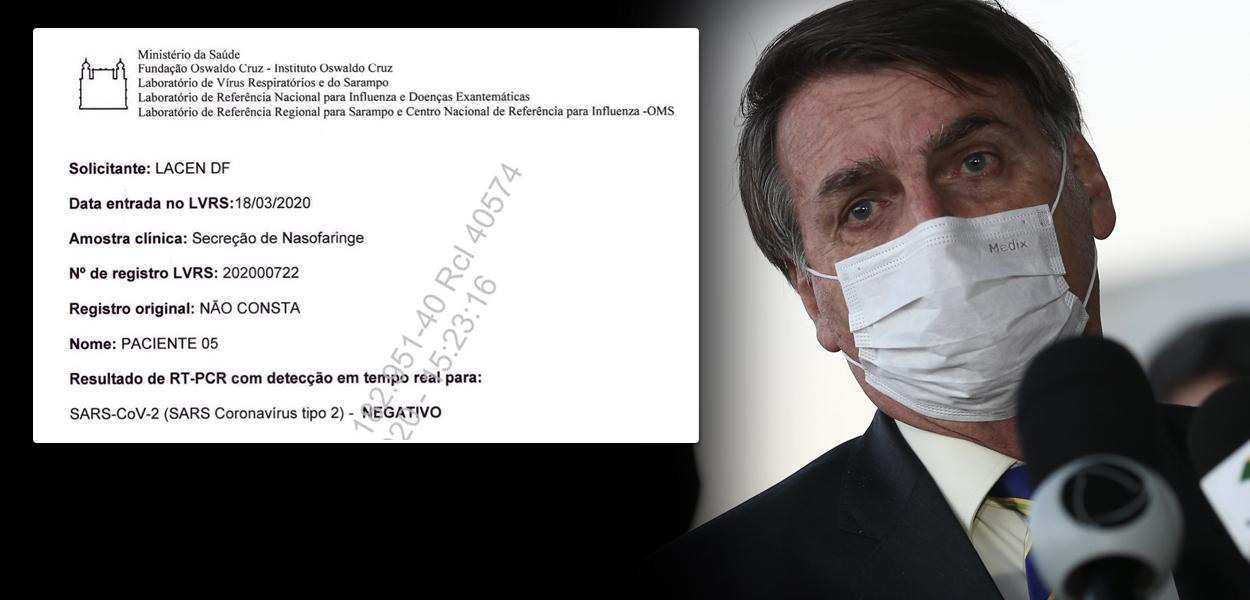 Jair Bolsonaro e exame de coronavírus da Fiocruz (Foto: ABr | Reprodução) Jair Bolsonaro e exame de coronavírus da Fiocruz