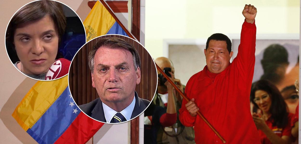 Vera Magalhães, Jair Bolsonaro e Hugo Chávez (Foto: Reprodução | Jorge Silva/Reuters) Vera Magalhães, Jair Bolsonaro e Hugo Chávez