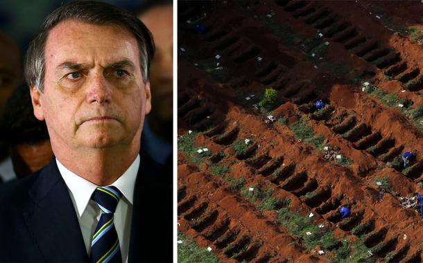 Jair Bolsonaro e covas para mortos por coronavírus (Foto: Agência Brasil | Reuters) Jair Bolsonaro e covas para mortos por coronavírus