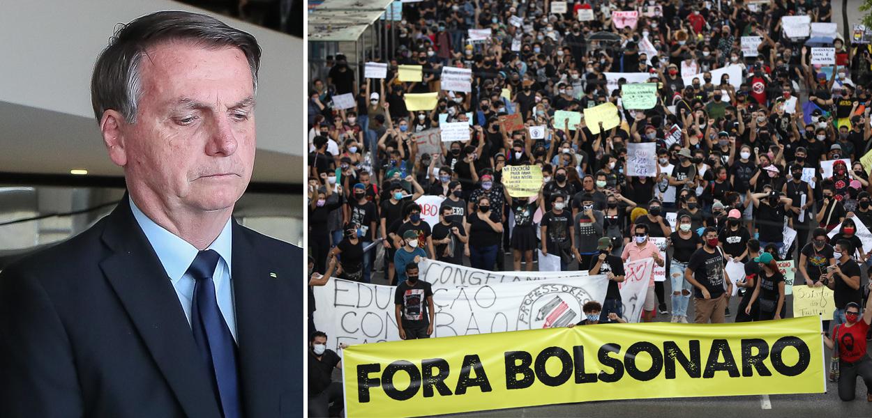 Jair Bolsonaro e protesto contra ele (Foto: Isac Nóbrega/PR | REUTERS/Bruno Kelly) Jair Bolsonaro e protesto contra ele