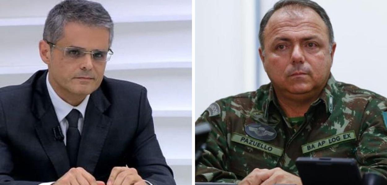 Fernando Barros e Silva e General Pazuello (Foto: Reprodução) Fernando Barros e Silva e General Pazuello