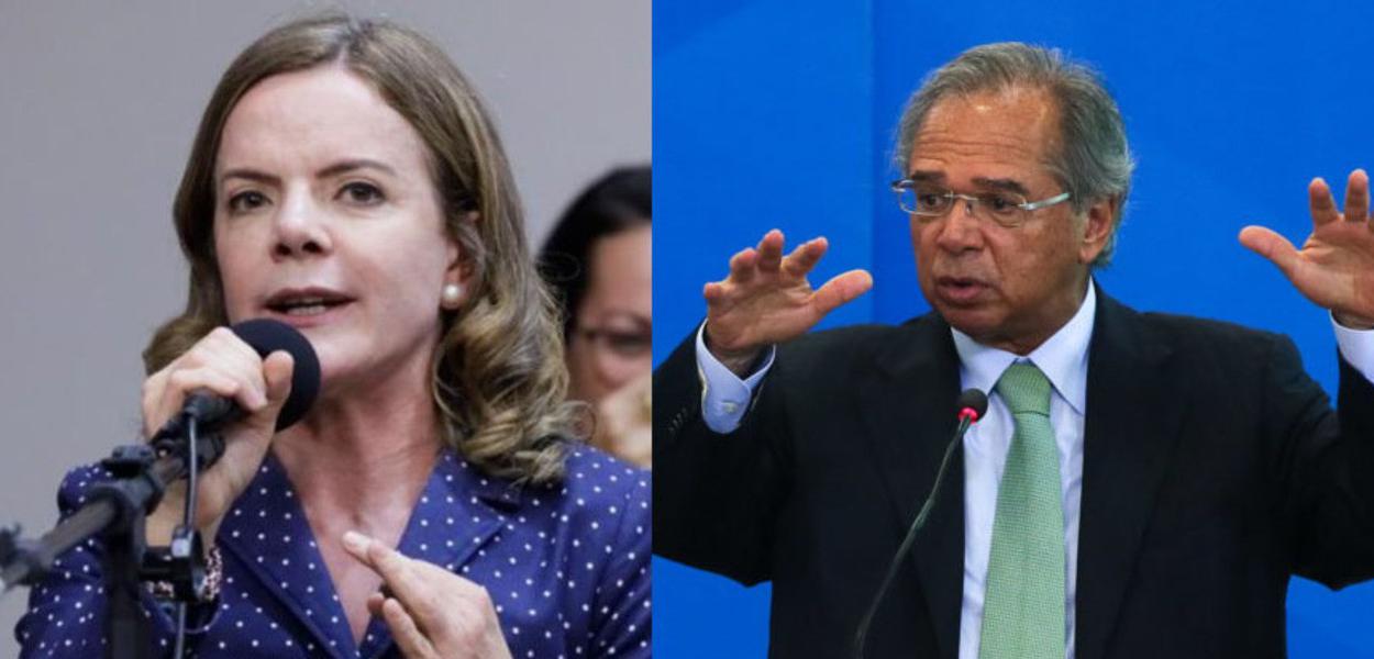 Gleisi Hoffmann e Paulo Guedes (Foto: Reprodução) Gleisi Hoffmann e Paulo Guedes