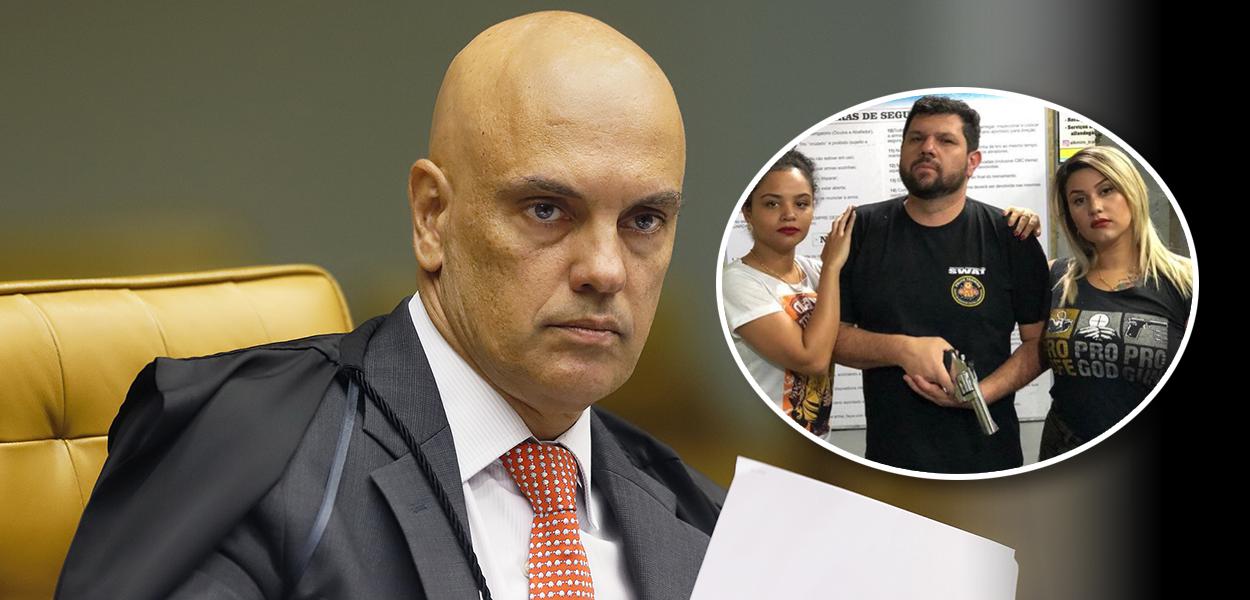 Alexandre de Moraes; na foto menor Oswaldo Eustáquio (centro) e Sara Winter (à direita) (Foto: STF | Reprodução) Alexandre de Moraes; na foto menor Oswaldo Eustáquio (centro) e Sara Winter (à direita)
