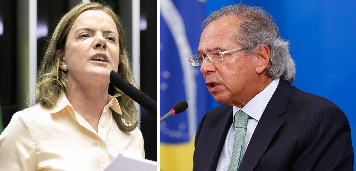 Gleisi Hoffmann e Paulo Guedes (Foto: GUSTAVO BEZERRA | Anderson Riedel/PR) Gleisi Hoffmann e Paulo Guedes