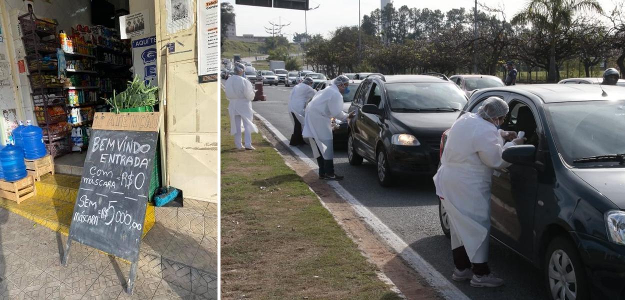 Placa na entrada do mercado; Votorantim conta com duas barreiras sanitárias para orientar moradores (Foto: Arquivo Pessoal | Divulgação/Prefeitura de Votorantim) Placa na entrada do mercado; Votorantim conta com duas barreiras sanitárias para orientar moradores