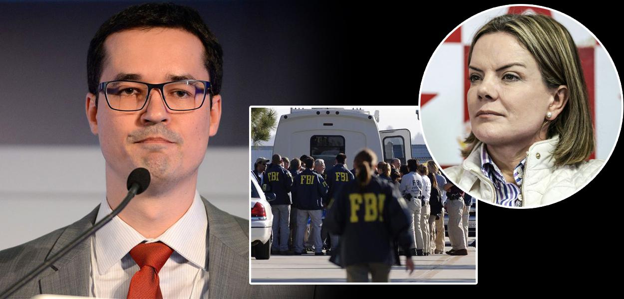 Deltan Dallagnol, FBI e Gleisi Hoffmann (Foto: Fernando Frazão/Agência Brasil | Reuters | Paulo Pinto/Agência PT) Deltan Dallagnol, FBI e Gleisi Hoffmann
