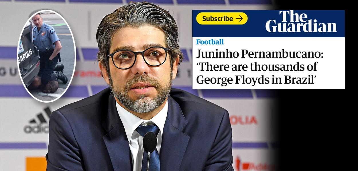 George Floyd sendo sufocado por policial e Juninho Pernambucano (Foto: Reprodução | OL/Divulgação) George Floyd sendo sufocado por policial e Juninho Pernambucano