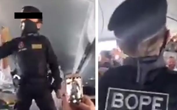 Menino fantasiado de capitão do Bope grita o nome de Bolsonaro (Foto: Reprodução) Menino fantasiado de capitão do Bope grita o nome de Bolsonaro