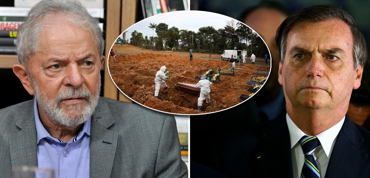 Lula, Bolsonaro e mortos por coronavírus no Brasil (Foto: Felipe L. Gonçalves/Brasil247 | Bruno Kelly/Reuters | ABr) Lula, Bolsonaro e mortos por coronavírus no Brasil