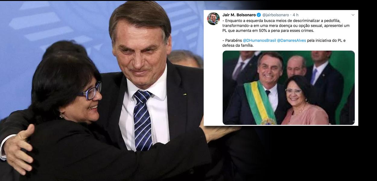 Jair Bolsonaro e a ministra dos Direitos Humanos no Brasil, Damares Alves (Foto: Wilson Dias/Agência Brasil | Reprodução) Jair Bolsonaro e a ministra dos Direitos Humanos no Brasil, Damares Alves