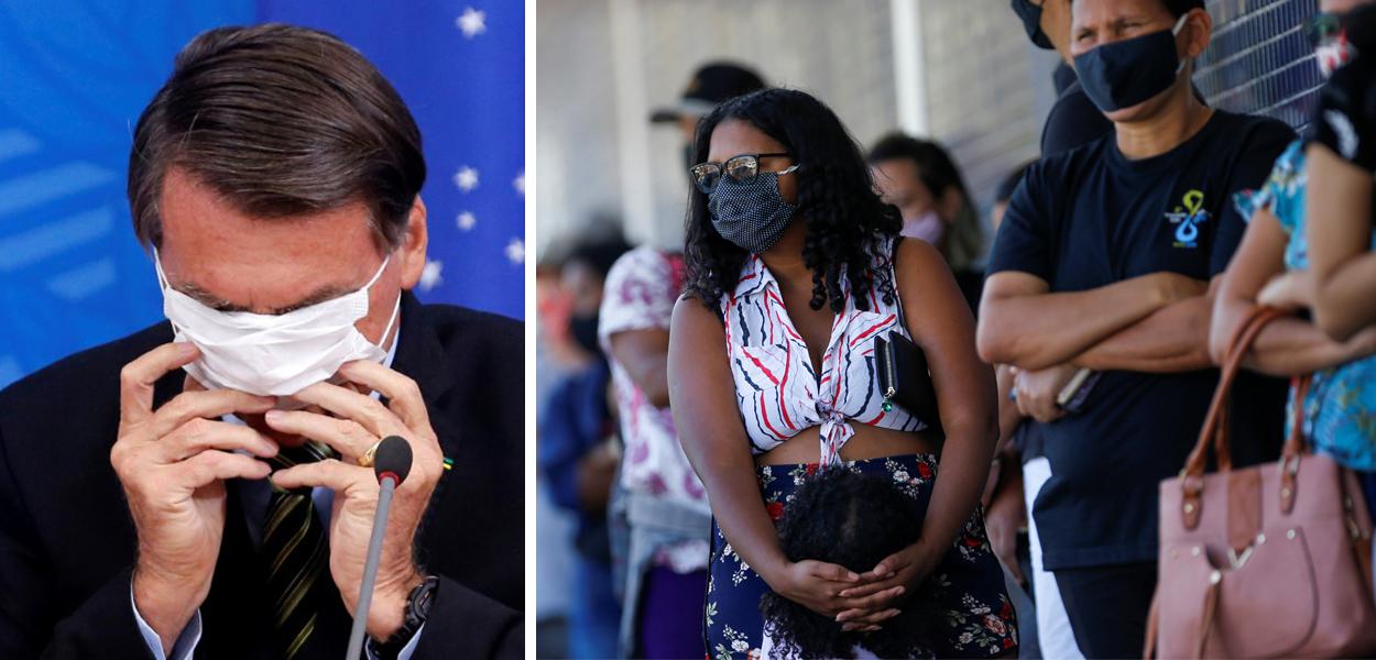 Jair Bolsonaro e pessoas de máscara (Foto: Reuters) Jair Bolsonaro e pessoas de máscara