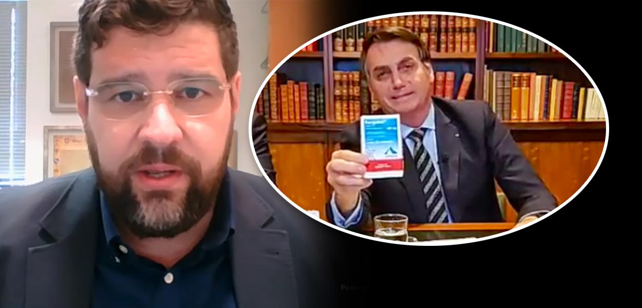 Marcelo Uchôa e Jair Bolsonaro mostrando caixa de cloroquina (Foto: Reprodução) Marcelo Uchôa e Jair Bolsonaro mostrando caixa de cloroquina