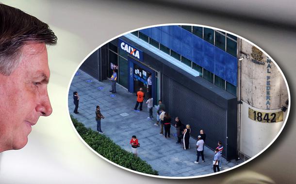 Jair Bolsonaro e Fila na Caixa Econômica Federal (Foto: REUTERS/Adriano Machado | Roberto Parizotti/FotosPublicas) Jair Bolsonaro e Fila na Caixa Econômica Federal