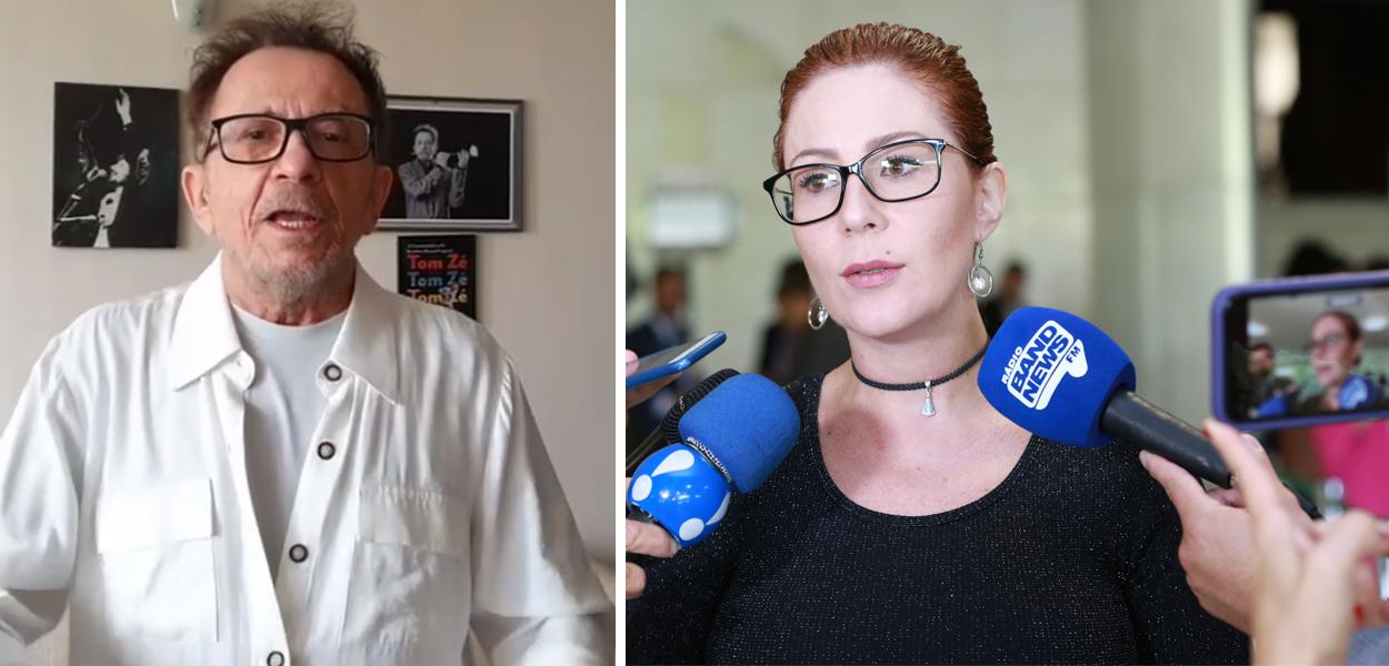 Tom Zé e Carla Zambelli (Foto: Reprodução | Luis Macedo/Câmara dos Deputados) Tom Zé e Carla Zambelli