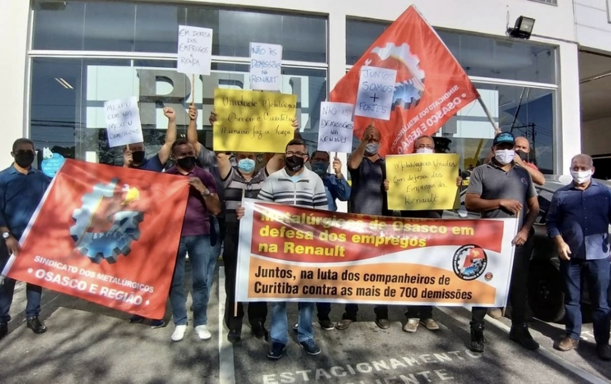 Protesto de operários metalúrgicos (Foto: Rede Brasil Atual) Protesto de operários metalúrgicos