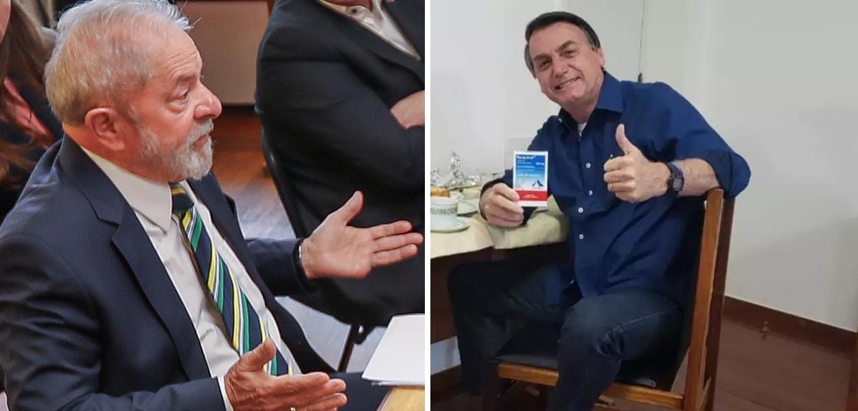 Lula e Jair Bolsonaro mostrando caixa de cloroquina (Foto: Ricardo Stuckert | Reprodução) Lula e Jair Bolsonaro mostrando caixa de cloroquina