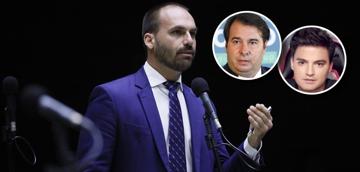Eduardo Bolsonaro, Rodrigo Maia e Felipe Neto (Foto: Câmara dos Deputados | Reprodução) Eduardo Bolsonaro, Rodrigo Maia e Felipe Neto