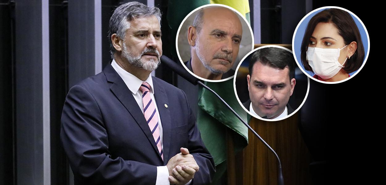 Paulo Pimenta, Fabrício Queiroz, Flávio Bolsonaro e Michelle Bolsonaro