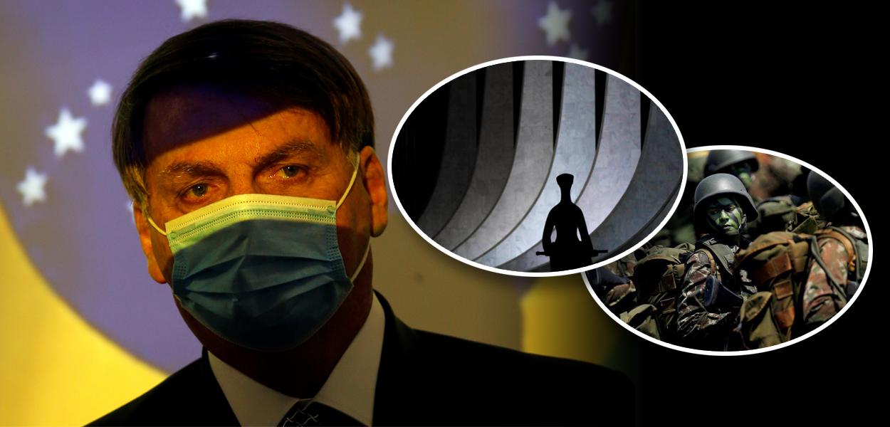 Jair Bolsonaro, fachada do STF e Forças Armadas (Foto: Reuters) Jair Bolsonaro, fachada do STF e Forças Armadas