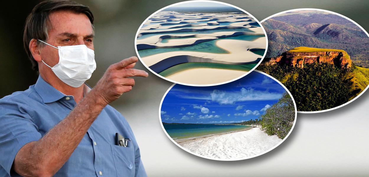 Jair Bolsonaro e parques públicos Lençóis Maranhenses, Jericoacoara e Chapada dos Guimarães (Foto: REUTERS/Adriano Machado | Divulgação/SECOM) Jair Bolsonaro e parques públicos Lençóis Maranhenses, Jericoacoara e Chapada dos Guimarães