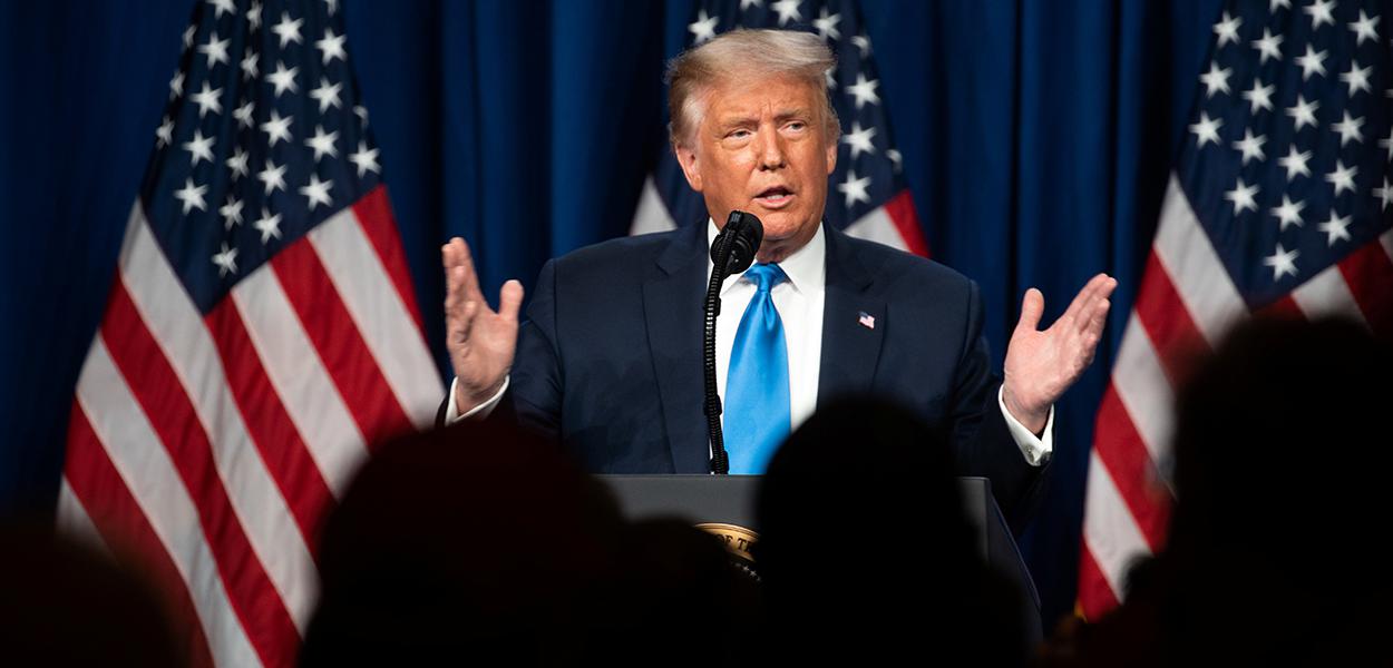 Presidente dos EUA, Donald Trump, discursa na Convenção Nacional Republicana 24/08/2020 (Foto: Jessica Koscielniak/Pool via REUTERS) Presidente dos EUA, Donald Trump, discursa na Convenção Nacional Republicana 24/08/2020