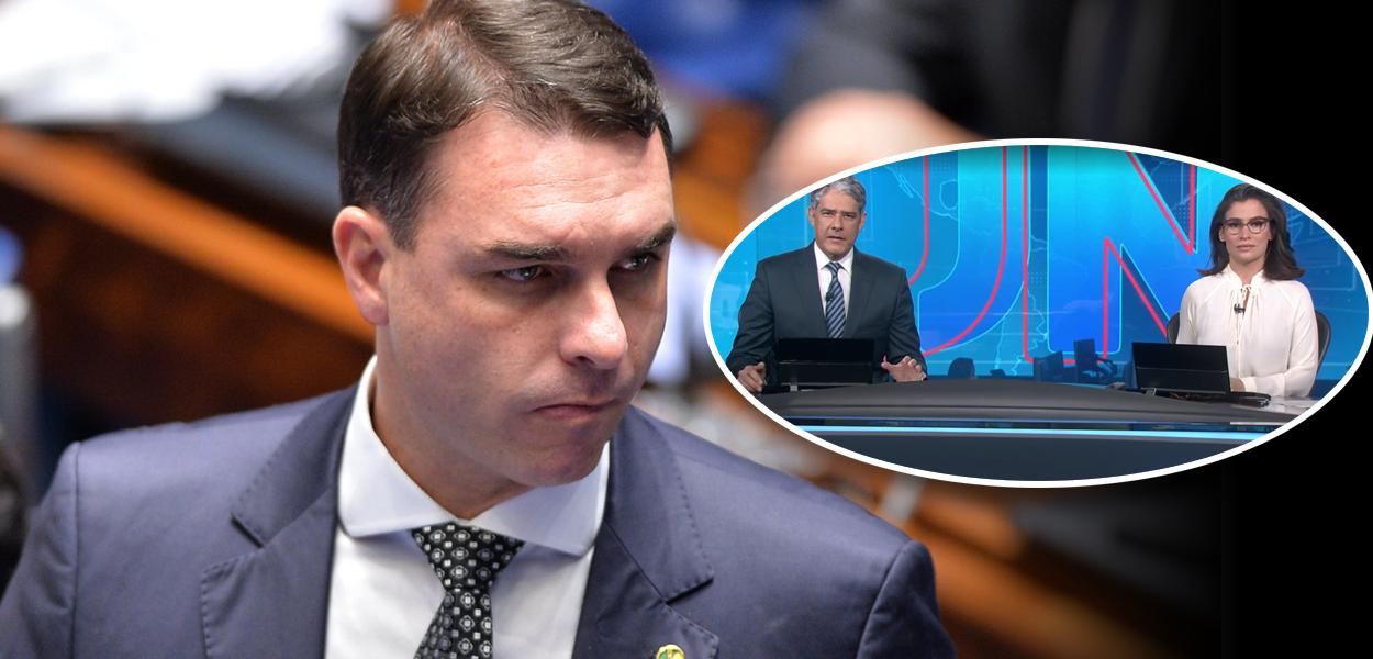 Flávio Bolsonaro e bancada do Jornal Nacional (Foto: Alessandro Dantas/PT no Senado | Reprodução) Flávio Bolsonaro e bancada do Jornal Nacional