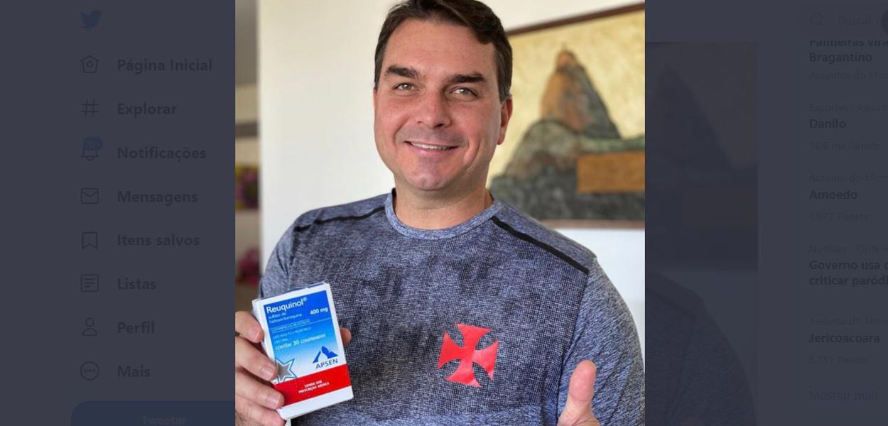 Flavio Bolsonaro faz propaganda da cloroquina (Foto: Reprodução) Flavio Bolsonaro faz propaganda da cloroquina