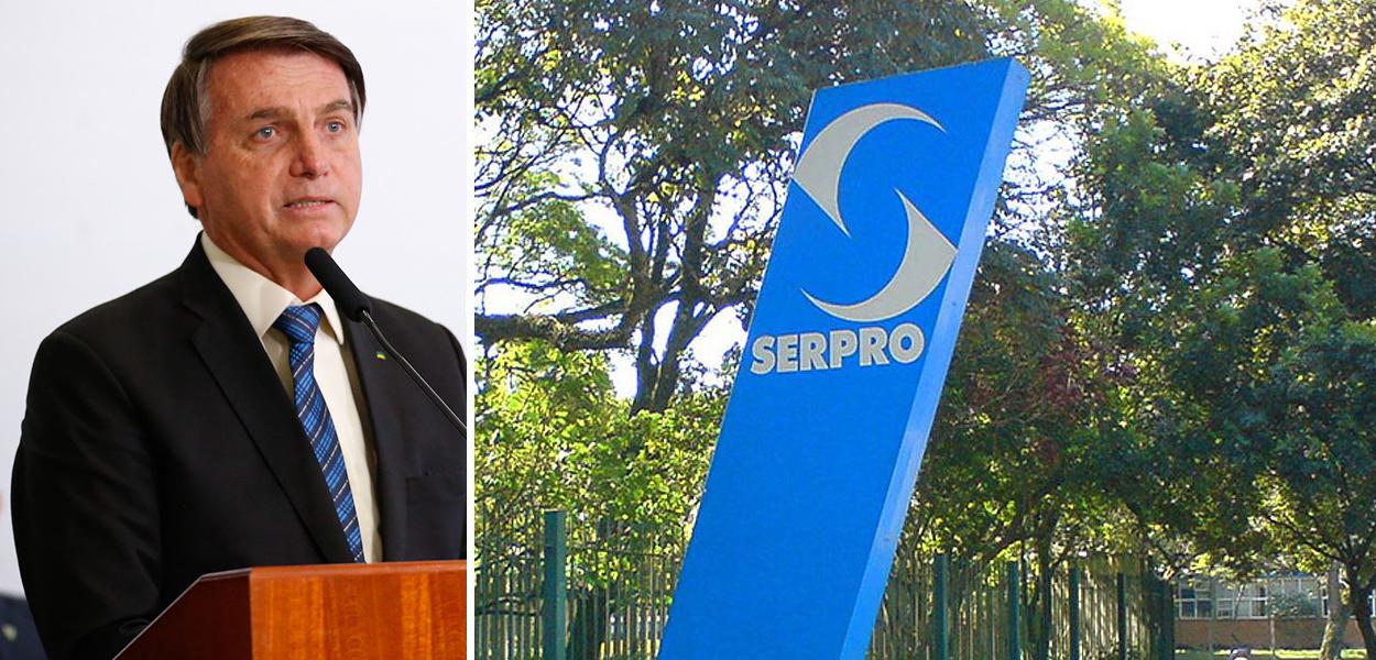 Jair Bolsonaro e fachada do SERPRO (Foto: Carolina Antunes/PR | Wikimedia) Jair Bolsonaro e fachada do SERPRO