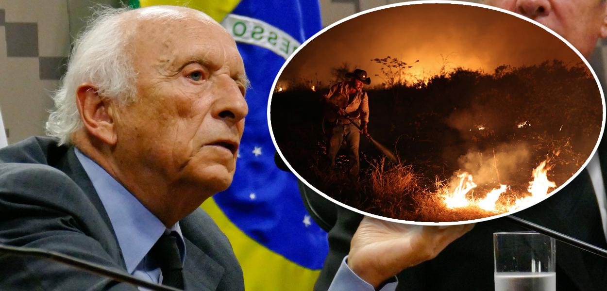 Rubens Ricupero e incêndio no Pantanal (Foto: Roque de Sá/Agência Senado | REUTERS/Amanda Perobelli) www.brasil247.com - Rubens Ricupero e incêndio no Pantanal