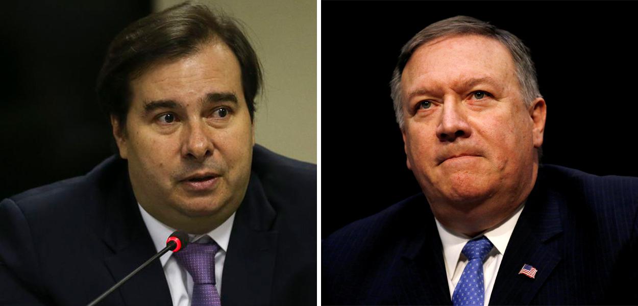 Rodrigo Maia e Mike Pompeo (Foto: ABr | Reuters) Rodrigo Maia e Mike Pompeo