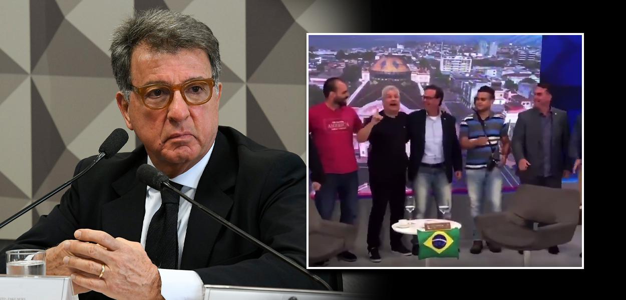 Paulo Marinho e Flávio Bolsonaro dançando com Sikêra Jr (Foto: Roque de Sá/Agência Senado | reprodução) Paulo Marinho e Flávio Bolsonaro dançando com Sikêra Jr