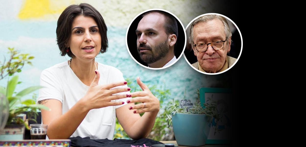 Manuela D'Ávila, Eduardo Bolsonaro e Olavo de Carvalho (Foto: Divulgação | Câmara dos Deputados | Reuters) Manuela D'Ávila, Eduardo Bolsonaro e Olavo de Carvalho