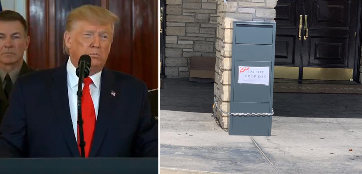 Donald Trump e urna falsa (Foto: Reprodução) Donald Trump e urna falsa