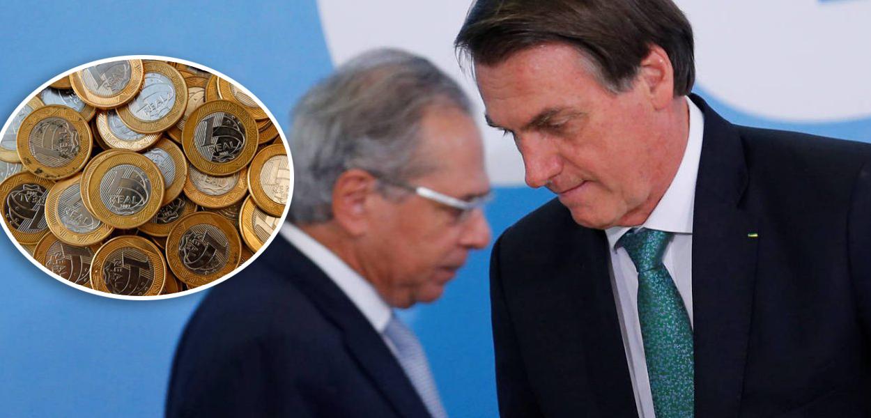 Moedes de 1 real, Paulo Guedes e Bolsonaro (Foto: Reuters) Moedes de 1 real, Paulo Guedes e Bolsonaro